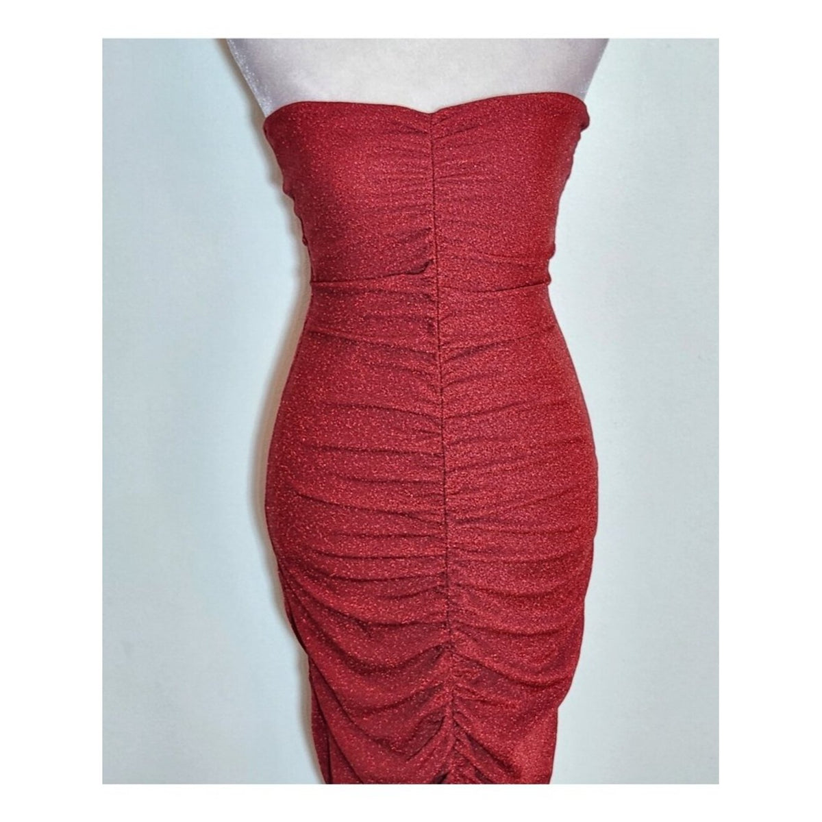 HYFVE Dark Red Sparkly Strapless Bodycon Maxi Dress Size Medium