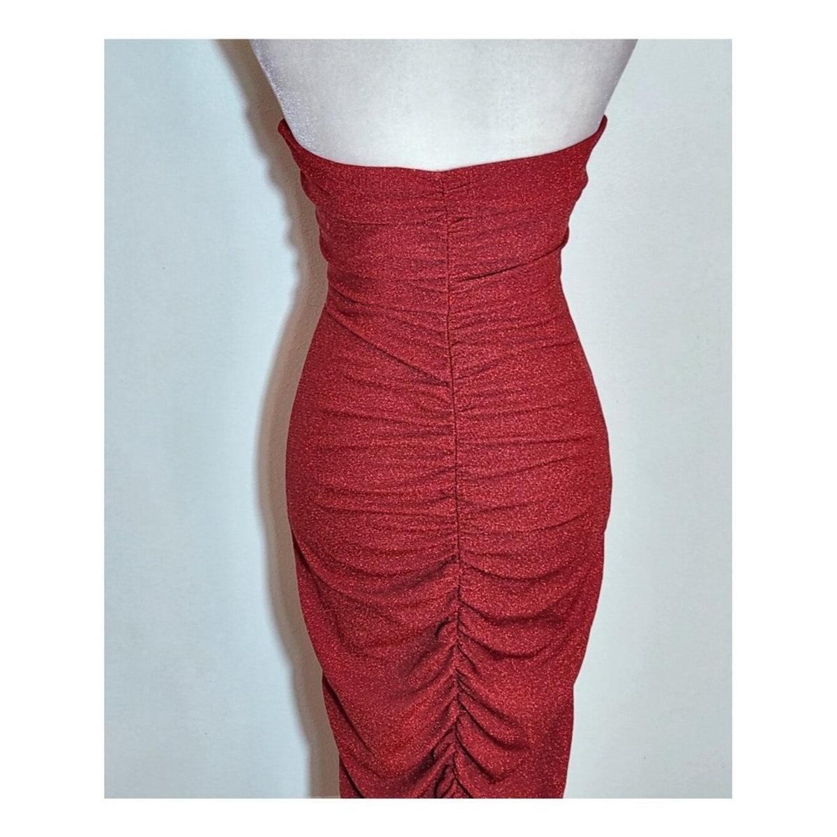 HYFVE Dark Red Sparkly Strapless Bodycon Maxi Dress Size Medium