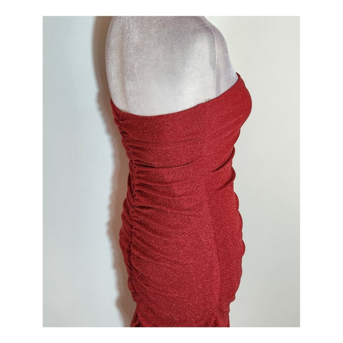 HYFVE Dark Red Sparkly Strapless Bodycon Maxi Dress Size Medium