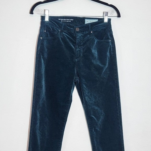 Anthropologie Teal Velvet Skinny Ankle Pants Size 25 High-Rise Stevie Ankle