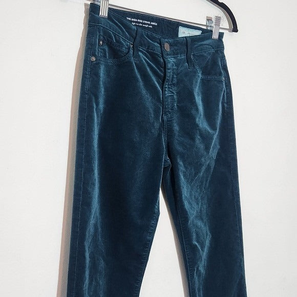 Anthropologie Teal Velvet Skinny Ankle Pants Size 25 High-Rise Stevie Ankle