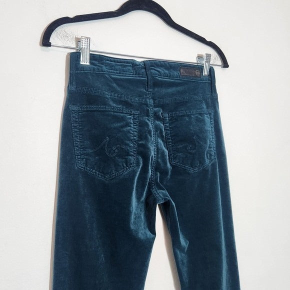 Anthropologie Teal Velvet Skinny Ankle Pants Size 25 High-Rise Stevie Ankle