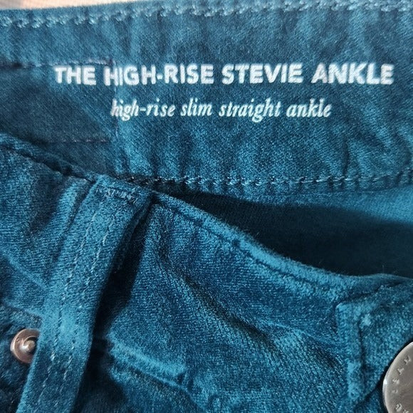 Anthropologie Teal Velvet Skinny Ankle Pants Size 25 High-Rise Stevie Ankle