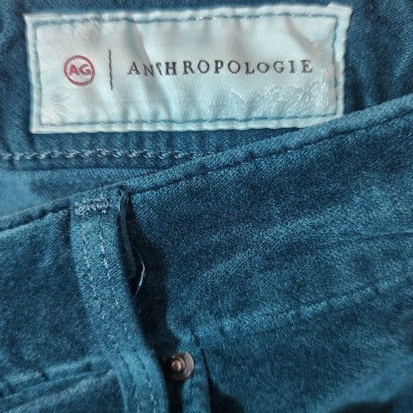 Anthropologie Teal Velvet Skinny Ankle Pants Size 25 High-Rise Stevie Ankle