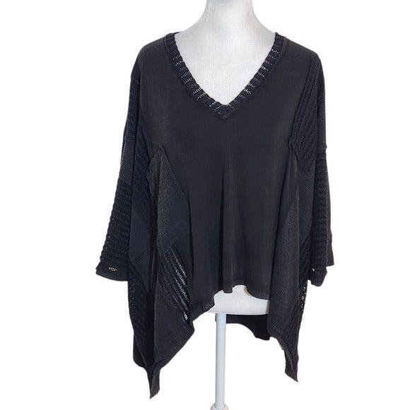 POL Distressed and Oversized Black Knit Top Size Large NWOT