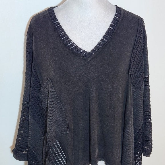 POL Distressed and Oversized Black Knit Top Size Large NWOT