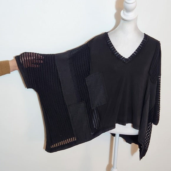 POL Distressed and Oversized Black Knit Top Size Large NWOT