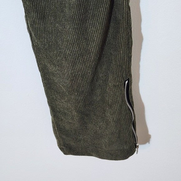Shein Women's Army Green Corduroy Cargo Pants with Drawstring Waist Size XL
