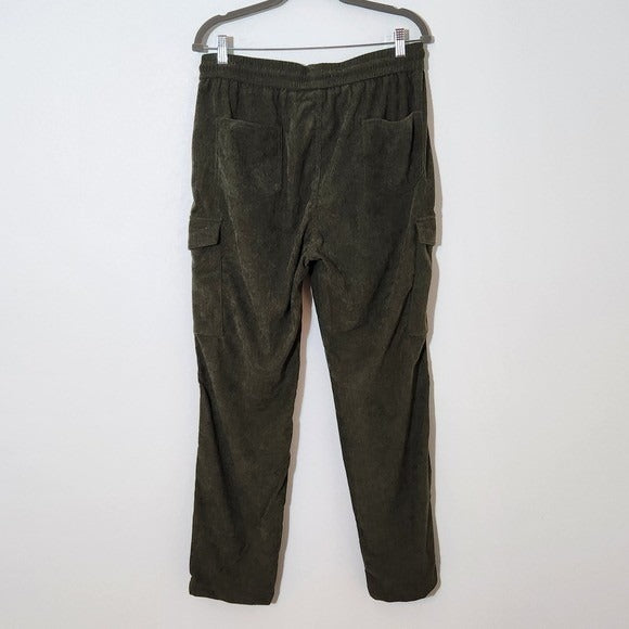 Shein Women's Army Green Corduroy Cargo Pants with Drawstring Waist Size XL