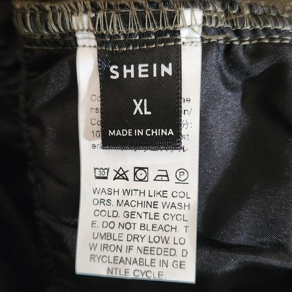 Shein Women's Army Green Corduroy Cargo Pants with Drawstring Waist Size XL