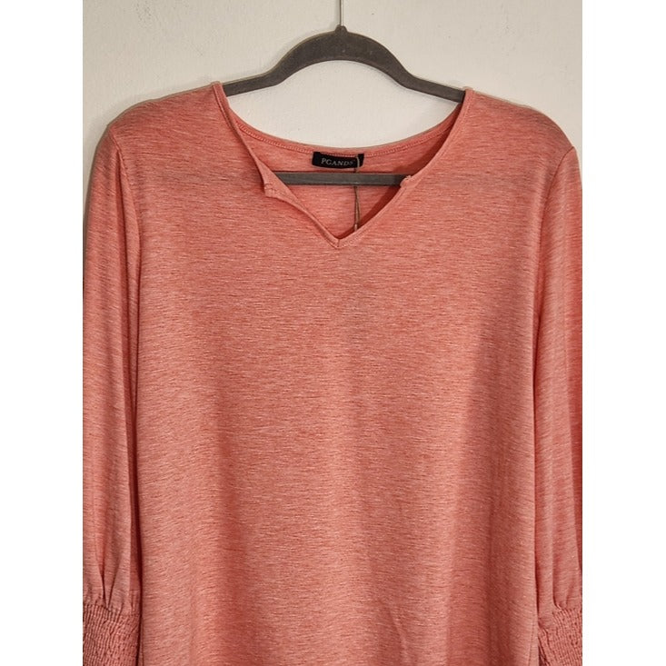 PGANDS Pink Smocked Cuff 3/4 Sleeve Tee Size Medium NWT