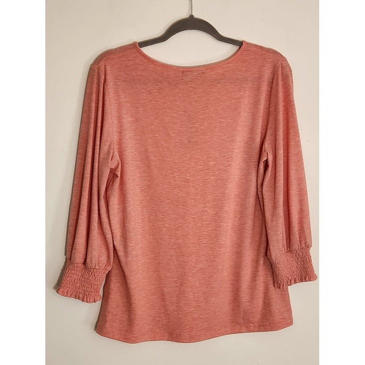 PGANDS Pink Smocked Cuff 3/4 Sleeve Tee Size Medium NWT