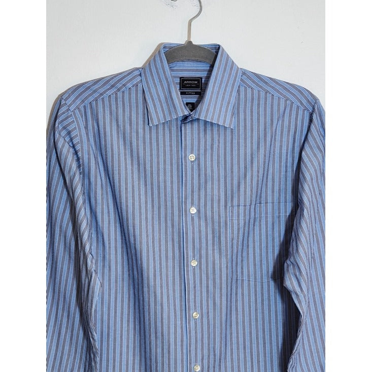 Arrow Blue Stripe Fitted Dress Shirt Size 14.5 32-33