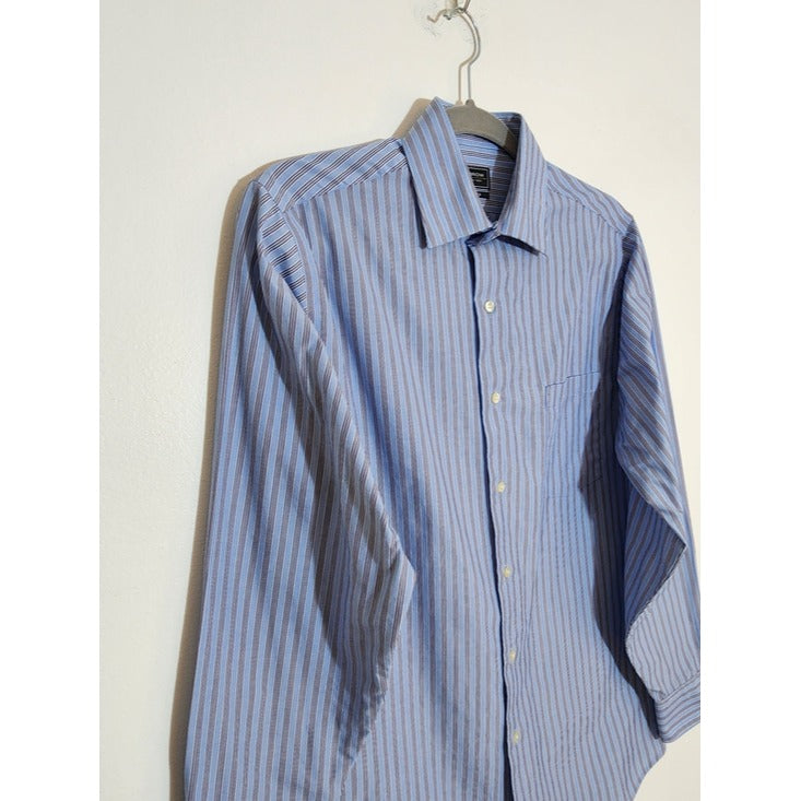 Arrow Blue Stripe Fitted Dress Shirt Size 14.5 32-33