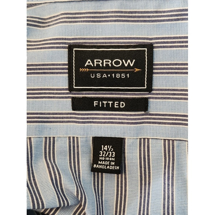 Arrow Blue Stripe Fitted Dress Shirt Size 14.5 32-33