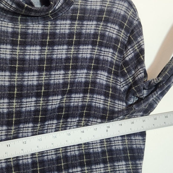 Vince Long Sleeve Fitted Navy Plaid Turtleneck Top Size XL
