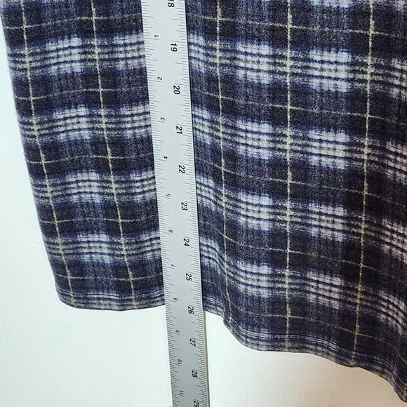Vince Long Sleeve Fitted Navy Plaid Turtleneck Top Size XL