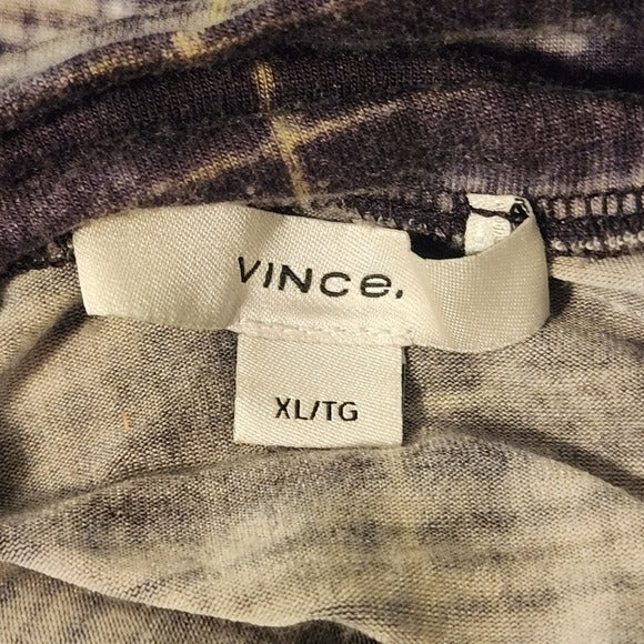 Vince Long Sleeve Fitted Navy Plaid Turtleneck Top Size XL