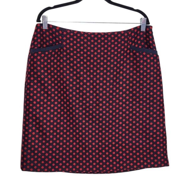 Talbots Navy and Red Polka Dot Wool Straight Skirt Size 14 Petite Preppy Skirt, New