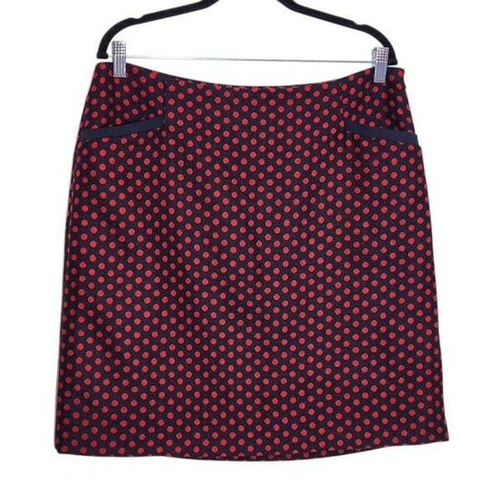 Talbots Navy and Red Polka Dot Wool Straight Skirt Size 14 Petite Preppy Skirt, New