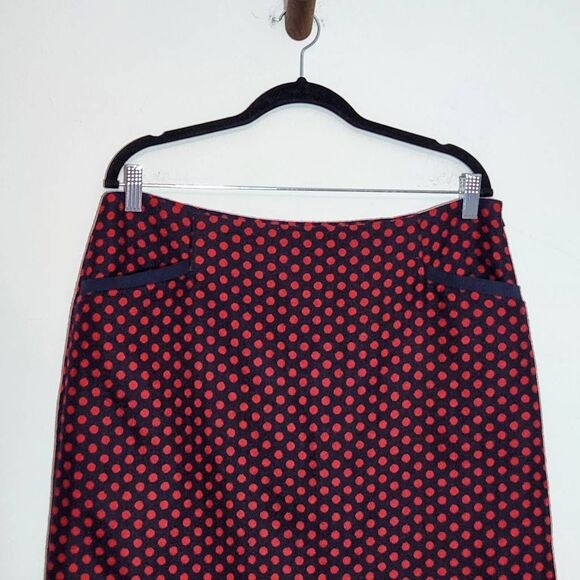 Talbots Navy and Red Polka Dot Wool Straight Skirt Size 14 Petite Preppy Skirt, New