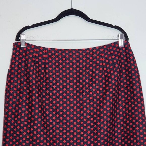 Talbots Navy and Red Polka Dot Wool Straight Skirt Size 14 Petite Preppy Skirt, New
