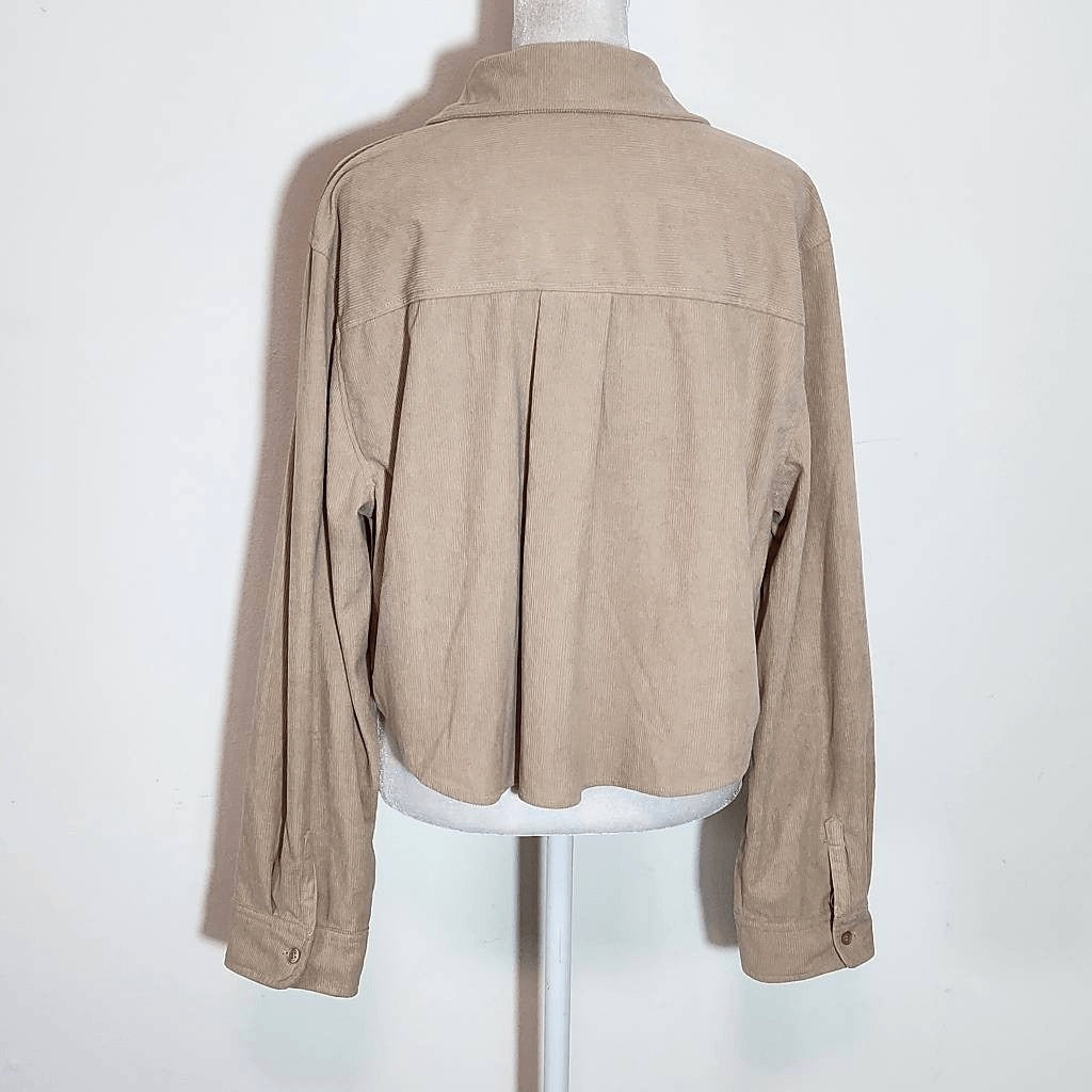 Love Tree Long Sleeve Khaki Corduroy Cropped Button Down Shirt Size Large