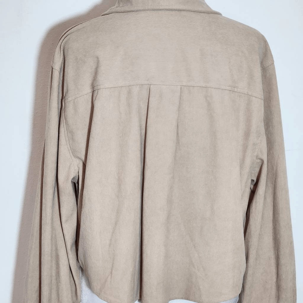 Love Tree Long Sleeve Khaki Corduroy Cropped Button Down Shirt Size Large