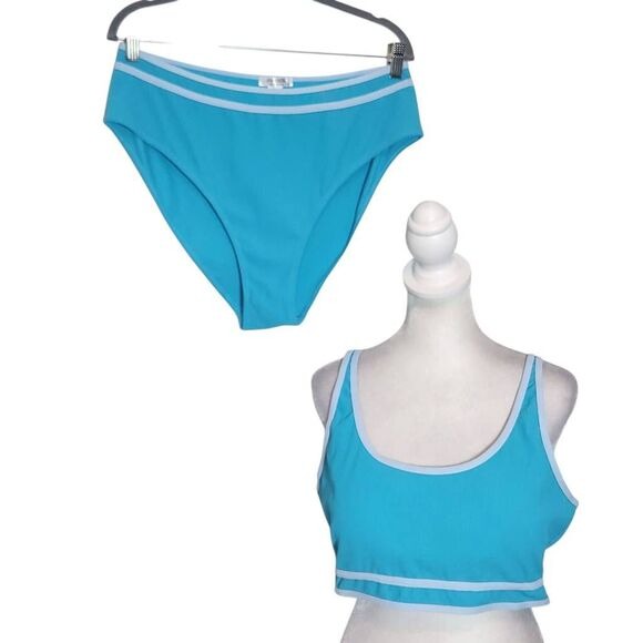 AI'MAGE Blue Bikini with Light Blue Trim and High Waist Bottoms NWT Size 2XL