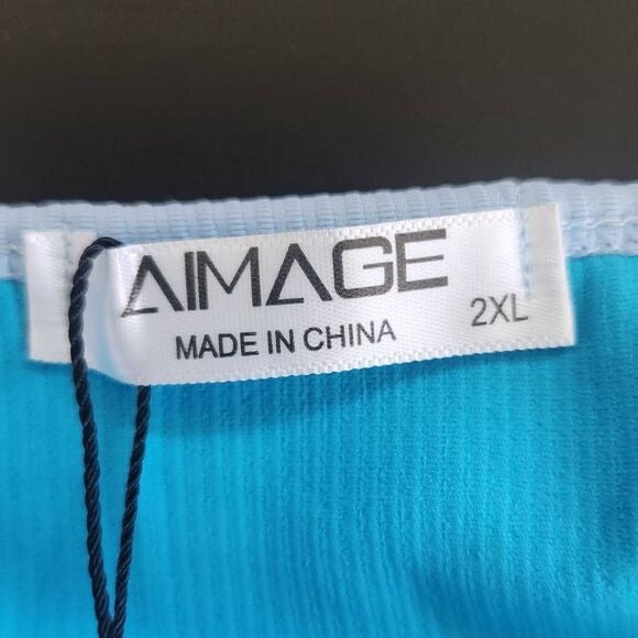 AI'MAGE Blue Bikini with Light Blue Trim and High Waist Bottoms NWT Size 2XL