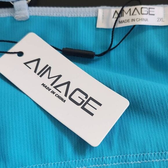 AI'MAGE Blue Bikini with Light Blue Trim and High Waist Bottoms NWT Size 2XL