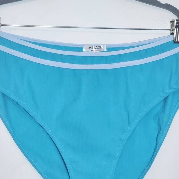 AI'MAGE Blue Bikini with Light Blue Trim and High Waist Bottoms NWT Size 2XL