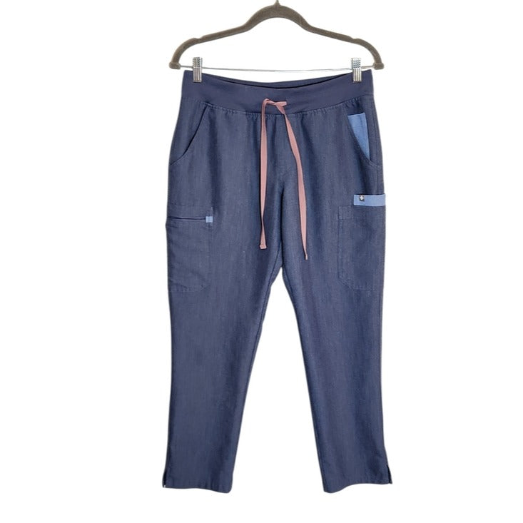 Figs Blue Scrub Pants with Pink Drawstring Size Medium Petite