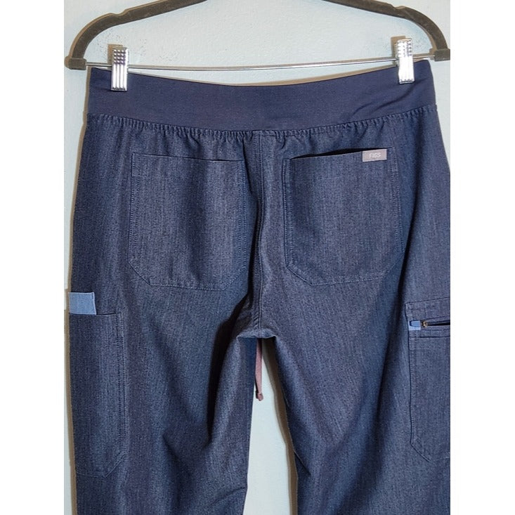 Figs Blue Scrub Pants with Pink Drawstring Size Medium Petite