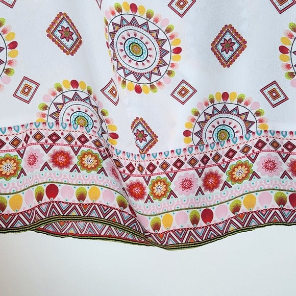 New York & Company Multi-Color Red and White Sheer Blouse Size Large