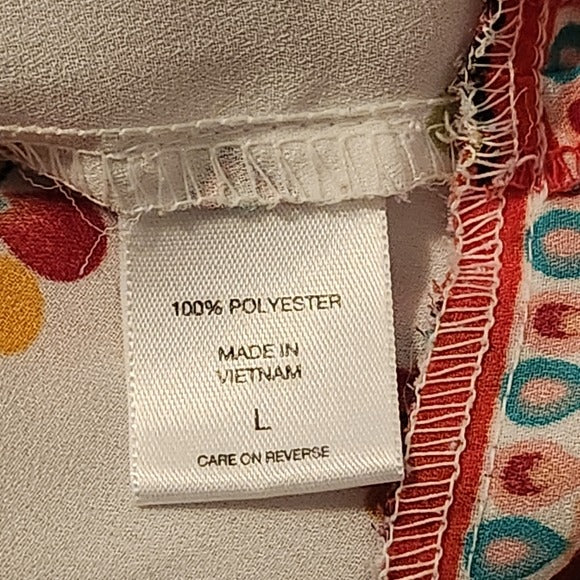 New York & Company Multi-Color Red and White Sheer Blouse Size Large