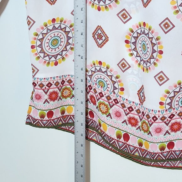 New York & Company Multi-Color Red and White Sheer Blouse Size Large