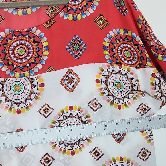 New York & Company Multi-Color Red and White Sheer Blouse Size Large