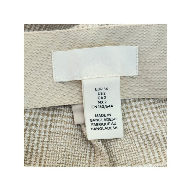 H&M Womens Tan and White Plaid Slim Ankle Pants Size 2