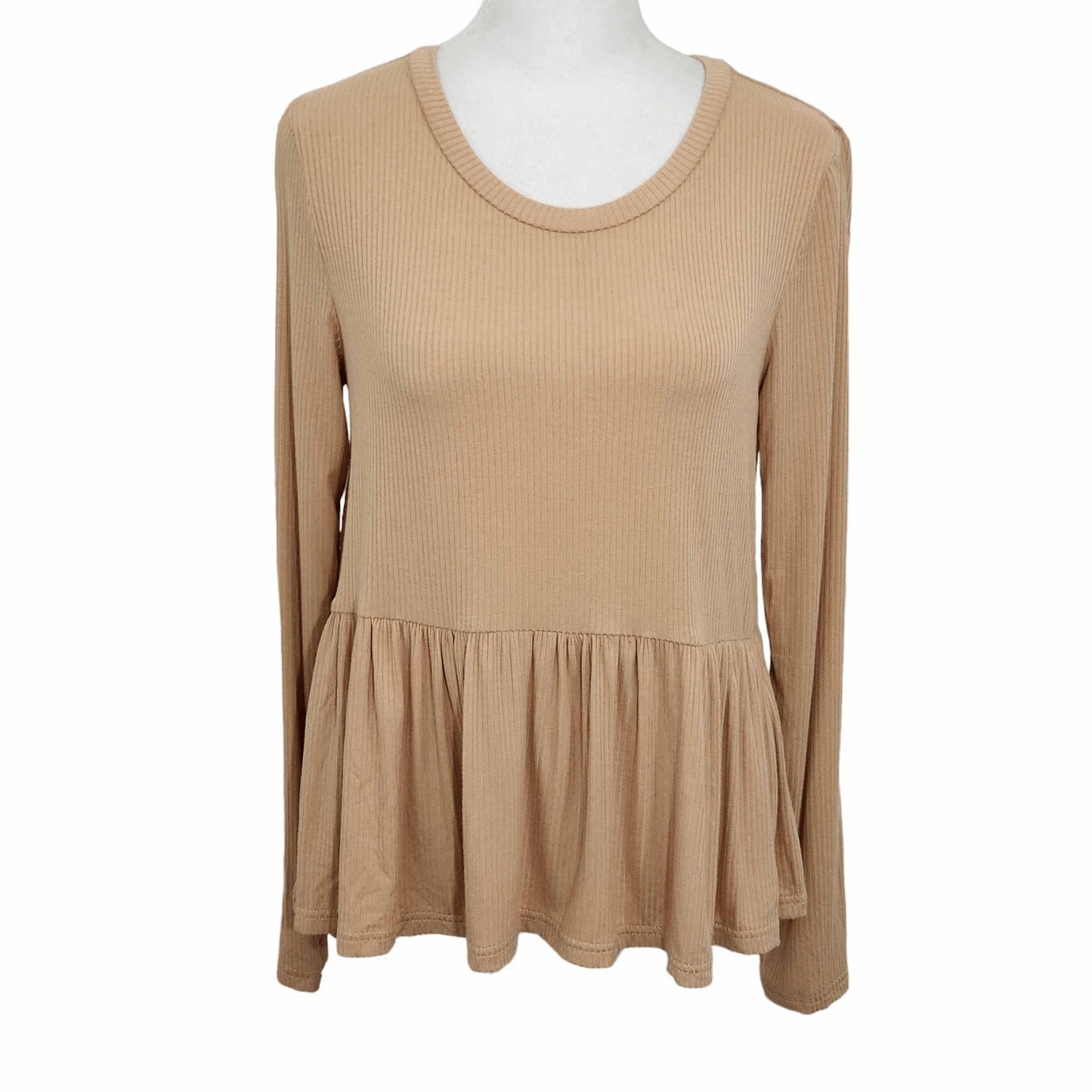 Tan Babydoll Top Size Small NWT Tan Ribbed Knit Boho Top