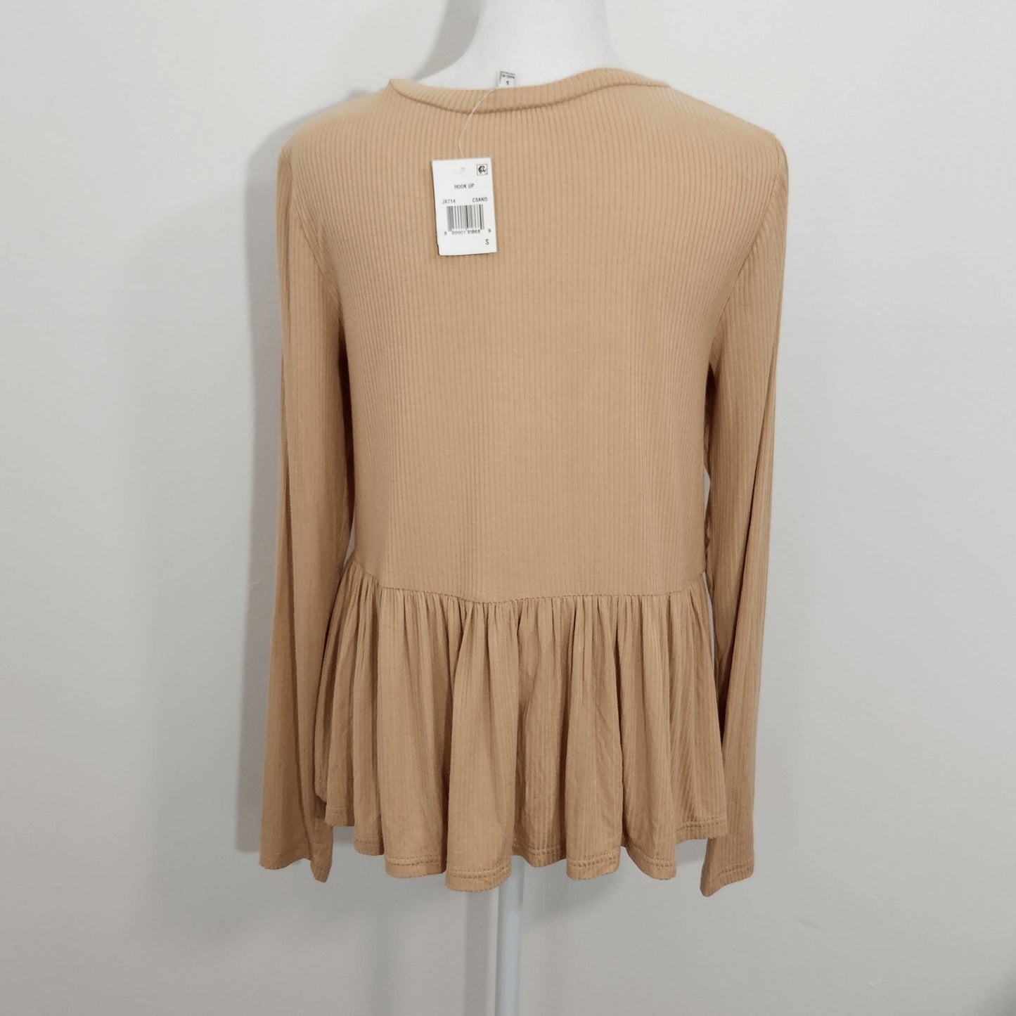 Tan Babydoll Top Size Small NWT Tan Ribbed Knit Boho Top
