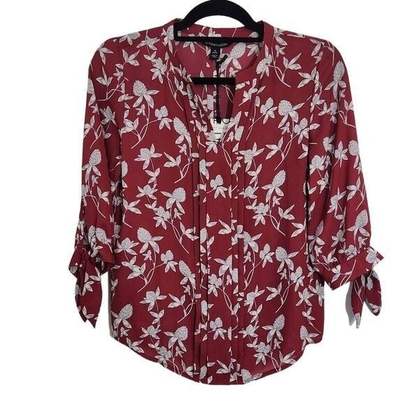 41 Hawthorn Burgundy Floral Top NWT Size XS Petite Floral Blouse Oxblood Top