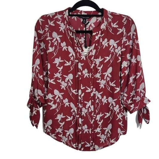 41 Hawthorn Burgundy Floral Top NWT Size XS Petite Floral Blouse Oxblood Top