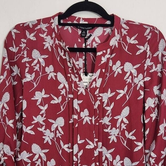 41 Hawthorn Burgundy Floral Top NWT Size XS Petite Floral Blouse Oxblood Top