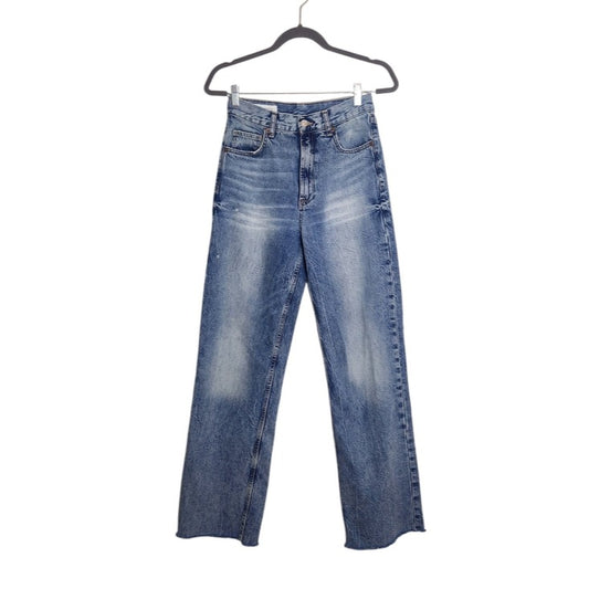 Zara High Waist Straight Leg Distressed Cut-off Jeans Size 4