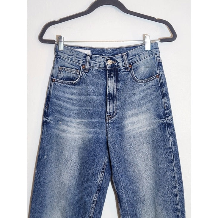 Zara High Waist Straight Leg Distressed Cut-off Jeans Size 4