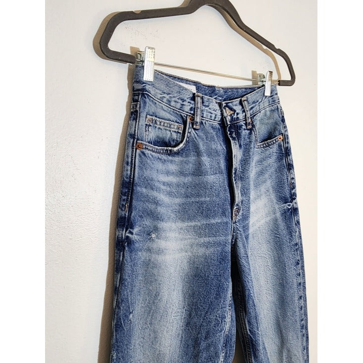Zara High Waist Straight Leg Distressed Cut-off Jeans Size 4