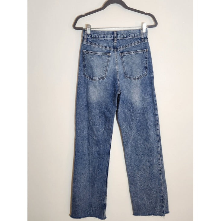 Zara High Waist Straight Leg Distressed Cut-off Jeans Size 4