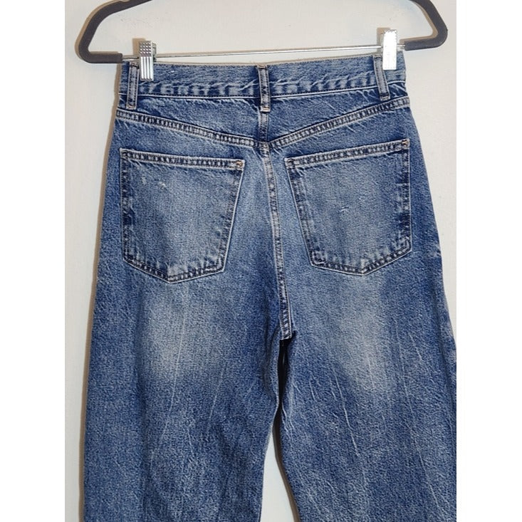 Zara High Waist Straight Leg Distressed Cut-off Jeans Size 4