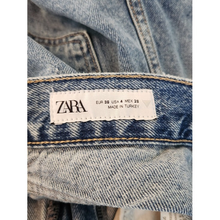 Zara High Waist Straight Leg Distressed Cut-off Jeans Size 4